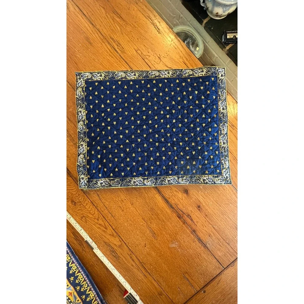 Valdrome French Quilted Placemats Blue Yellow Cotton Provençal set of 8